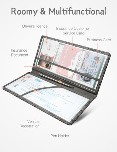 Mymazn Car Registration and Insurance Holder, PU Leather Glove Box Car Organizer with Magnetic Closure, Car Document Holder for Driver's License & Essential Documents (Dark Grey) - color: Dark Grey