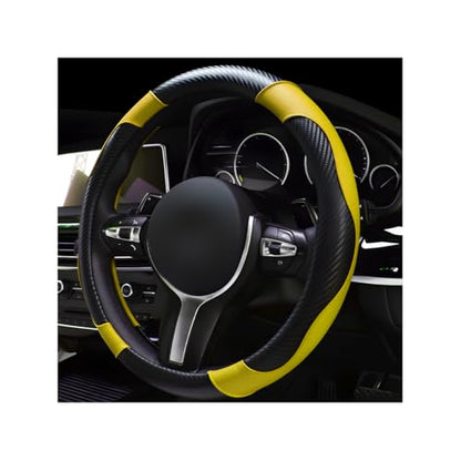 povtii Car Steering Wheel Cover, 15 Inch Leather Breathable Auto Steering Wheel Protector, Comfortable Non-Slip Vehicle Steering Wheel Covers, Universal Car Accessories (Yellow, with Lining) - color: Yellow, With Lining