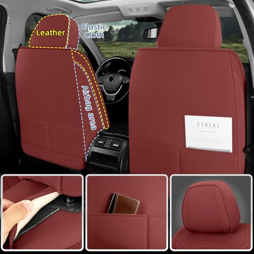 SanQing Car Seat Covers Full Set, Front and Rear Seat Covers for Cars, Waterproof Luxury Leather Auto Seat Protectors, Car Seat Cushions Fit for Most Sedans SUV Pick-up Truck (WineRed, Full Set) - color: WineRed