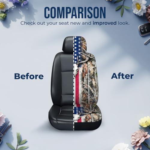 GENANY Hunting Car Seat Covers Set of 2, Deer Skull Breathable Front Seat Covers for Truck Sedan SUV, American Flag Car Accessories, Hunting Gift for Women Men - color: Deer Skull
