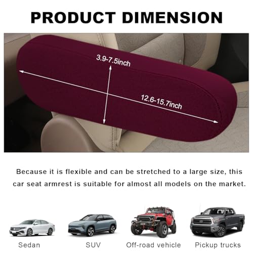 KVAEY 2 PCS Car Front Seat Armrest Covers, Elastic Fabric Stretch Car Seat Armrest Protectors, Soft Front Seat Armrest Cover Replacement, Universal Vehicle Accessories for Cars (Wine Red) - color: Wine Red