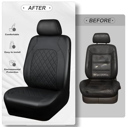Universal Pu Leather Car Seat Covers Front Seats only, Airbag Compatible, Water-Resistant Durable Premium Vinyl, Fit for 95% Vehicles,Cars,Vans,SUV,Sedans (Luxury 2 PCS All Black)