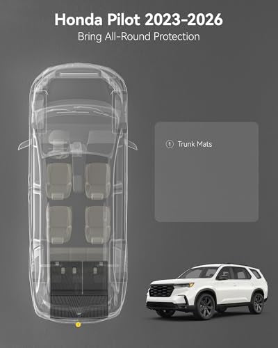 3W Cargo Liner Fit for Honda Pilot 2023 2024 2025 2026 TPE Custom Fit All Weather Honda Pilot Accessories 2023-2026 Odorless Anti-Slip Mats Trunk Mats Black - size: 4. Pilot|23-26|Trunk Mats