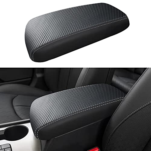 Car Center Console Armrest Cover for Kia Optima 2016 2017 2018 2019 2020 Leather Anti-Scratch Central ArmRest Box Lid Seat Cover Protector Cushion Saver Interior Accessories(Carbon Fibre+Black) - color: Carbon Fibre + Black leather