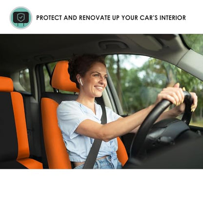 FH Group Full Set Cloth Car Seat Covers , Universal Fit combo, Low Back Front Seat Covers, Airbag Compatible, Split Bench Rear Seat, Washable Seat Cover for SUV,Sedan,Van Orange - color: Orange