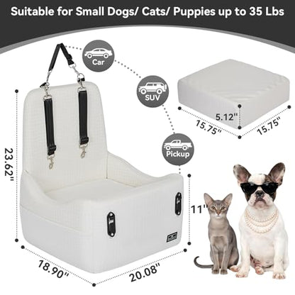 PETSFIT Dog Booster Car Seat for Small/Medium Dogs Up to 35 lbs – Patented Safety System, 5" Memory Foam Pet Car Seat, Fully Detachable and Washable Cover, Front/Back Seat Travel Booster (Beige) - color: Beige