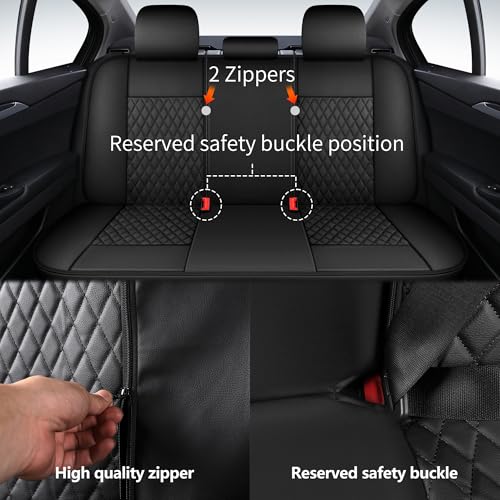 HChengkikz Leather Car Seat Covers, Breathable and Waterproof Seat Cover Full Set, PU Premium Universal Fit Automotive Airbag Compatible for Cars Sedans SUVs Vans and Trucks (Full Seat, Black) - color: N1 Black, size: Full Set