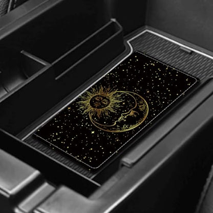 Leather Car Registration and Insurance Card Holder, Cute Car Accessories Vehicle Glove Box Car Organizer for Documents, Cards, License Sun Moon - color: Sun Moon