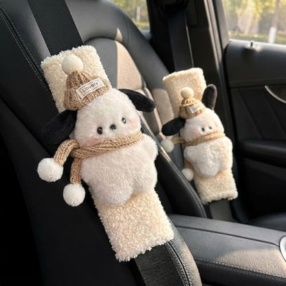 UNICOLD Soft Auto Seat Belt Cover Seatbelt Shoulder Pad Compatible with All Cars Comfortable Driving Backpack Cute Dog Patterned 2 pcs (Brown) - color: Brown