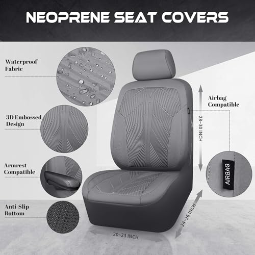 CAR PASS Waterproof Car seat Covers Full Sets Neoprene Wetsuit, All-Weather Non-Slip Durable, Universal Fit for SUV Sedans Trucks Vans Automotive, Armrest Airbag Compatible, 3D Emboss All Gray - color: ALL Gray, size: Full Set