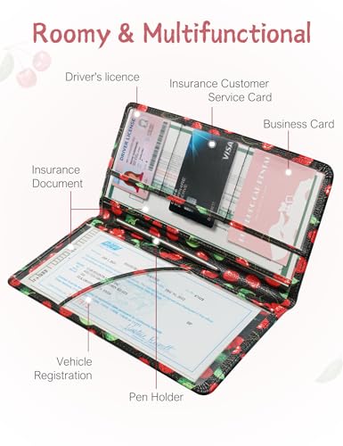 Mymazn Car Registration and Insurance Holder, PU Leather Glove Box Car Organizer with Magnetic Closure, Car Document Holder for Driver's License & Essential Documents (Red Cherry) - color: Red Cherry