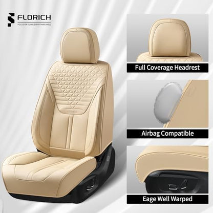 Car Seat Covers for Full Set, Universal Seat Cushion 5 Seats, Car Seat Protector Waterproof, Premium Leather Automotive Seat Covers for Most Cars, Sedans, SUVs, and Trucks-Beige
