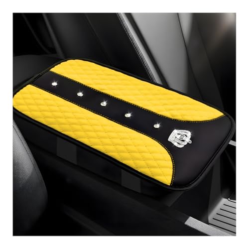 Bling Crown Car Center Console Mats, Anti-Slip and Waterproof Crystal Car Armrest Pad Protector, Universal Rustproof Armrest Decor Cushion for Cars & SUVs, Car Accessories (Yellow) - color: Yellow