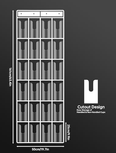 NiHome Clear 24 Pockets Door Hanging Water Bottle Organizer Compatible with 40oz Stanley Tumblers, Hanging PVC Storage Holder With Hooks for Cups, Mugs, Foldable, Large Capacity for Kitchen