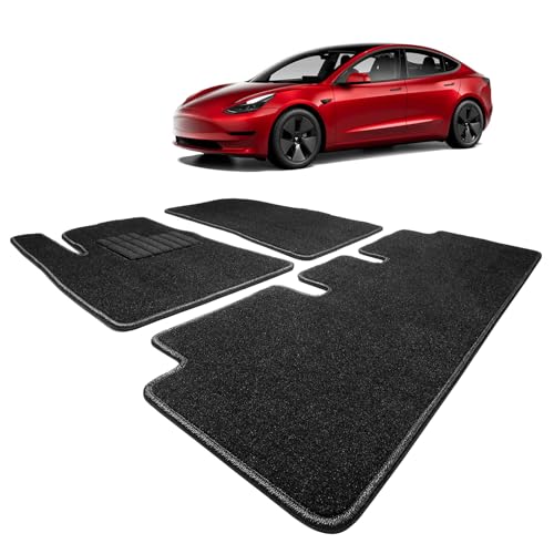 Spurtar for Tesla Model 3 Floor Mats Carpet 2026-2017, Cut Pile Car Floor Mats, Anti-Slip for Model 3, All Weather Protector Automotive, Front & Rear Seat Car Rug 3PCS - size: 2017-2025 Cut Pile (3PCS)