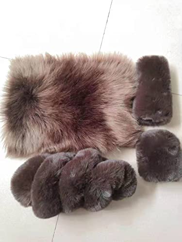 WenMei 1 Set 4 Pcs Fluffy Steering Wheel Cover&Handbrake Cover&Gear Shift Cover&Fluffy Auto Center Console Cover Faux Wool Steering Wheel Covers for Women Universal Car Interior Accessories (Brown) - color: Brown