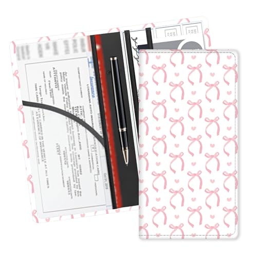 Leather Car Registration and Insurance Card Holder, Cute Car Accessories Vehicle Glove Box Car Organizer for Documents, Cards, License Pink Cute Bowtie Heart - color: Pink Cute Bowtie Heart