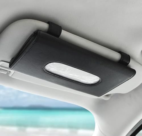 Black Car Tissue Refill Holder for Visor, Car Sun Visor Napkin Paper Storage Holder Box, Hanging Tissue Clip, PU Leather - color: Classical Style, Black
