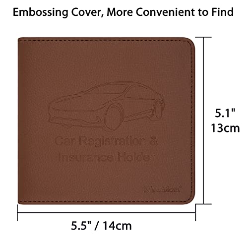 Car Insurance and Registration Holder, 5.5 x 5 Inch PU Leather Vehicle Glove Box Organizer Wallet Case for Insurance Card, Driver License, Paperwork - Brown - color: Brown