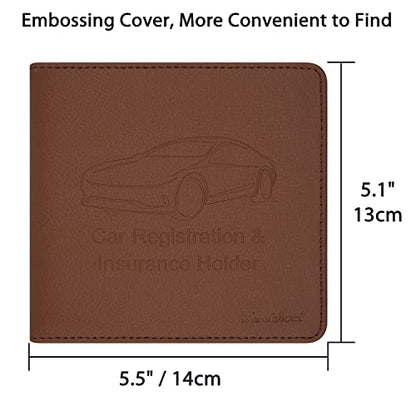 Car Insurance and Registration Holder, 5.5 x 5 Inch PU Leather Vehicle Glove Box Organizer Wallet Case for Insurance Card, Driver License, Paperwork - Brown - color: Brown
