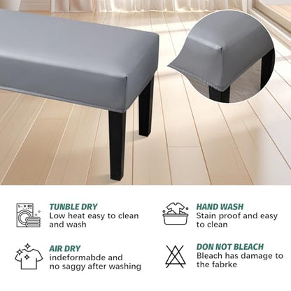FUANGUI PU Waterproof Bench Cover, Stretch Dining Bench Cover for bedrooms, Living Rooms, Kitchens, Protector Chair Bench Piano Bench Seat Covers Stool Slipcover Removable, Washable - Grey - color: Pu Grey