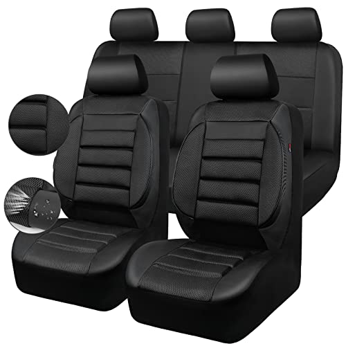 CAR PASS Breatherable Air Mesh Car Seat Covers Full Set, 3D Foam Back Support Automotive Seat Covers, All Season Car Seat Cover Fit Automotive,SUV,Sedan,Van, Airbag Compatible (Black) - color: Black Full Sets