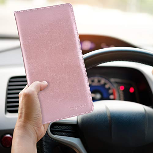 Wisdompro Car Document Holder Organiser, PU Leather Vehicle Insurance and Registration Holders Wallet Case for ID Card, Driving Licence, Key Contact Information Cards - color: Rose Gold