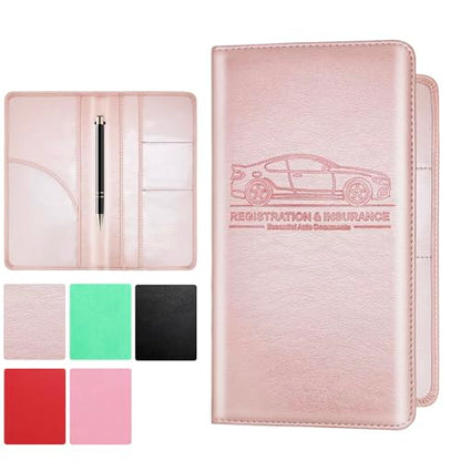 PLOJOP Car Registration and Insurance Card Holder, Leather Vehicle Insurance Card Holder Glove Box Compartment Organizer, Car Wallet Case for License Cards, ID Card, Business Card (Rose gold, L) - color: Rose gold