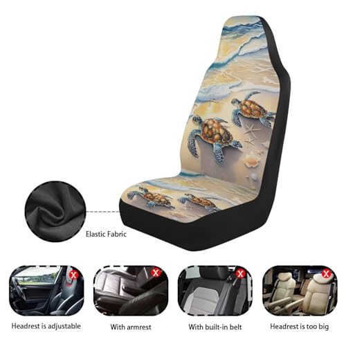 Beach Turtle Starfish Shell Print Car Seat Covers, 2 Pieces Washable Auto Seats Protectors Anti-Scratch Front Seat Cushions Car Interior Accessories Universal Fit Most Vehicles - color: Beach Turtle Starfish Shell
