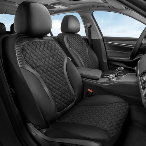 Coverado Front Seat Covers, 2-Pack Luxury Diamond Leather Car Seat Cover with Carbon Fibre Weave, Spill-Proof Driver Car Seat Protectors, Waterproof Seat Covers Universal Fit for Most Cars, Black - color: Black, size: Front