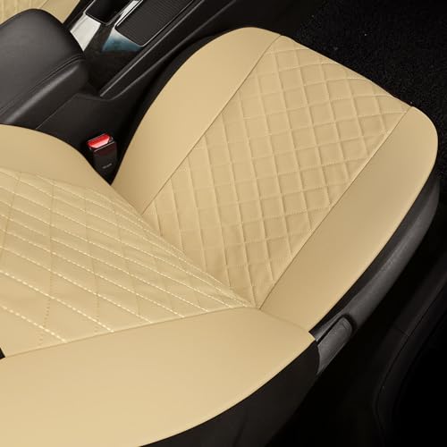GIANT PANDA Front Car Seat Covers, Bucket Seat Covers, Leather Low Back Auto Seat Covers for Cars, Trucks, Jeep, Van, SUV, Pickup, Airbag Compatible (Beige+Black) - color: Beige(Separate headrest)