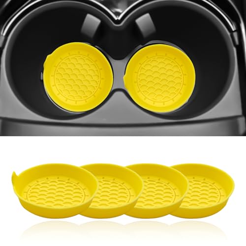 4-Pack Universal Cup Holder Coasters, Black Silicone Inserts - Keep Your Car Clean with Non-Slip & Spill-Proof Coasters for All Vehicles (Yellow) - color: Yellow