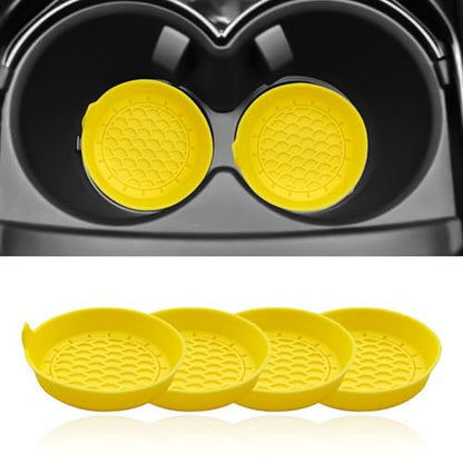 4-Pack Universal Cup Holder Coasters, Black Silicone Inserts - Keep Your Car Clean with Non-Slip & Spill-Proof Coasters for All Vehicles (Yellow) - color: Yellow