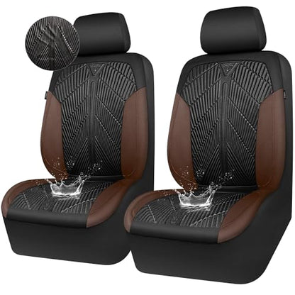 CAR PASS Waterproof Black Brown Car Seat Covers Front Seat Covers Neoprene Wetsuit,All-Weather Non-Slip Durable,Universal Fit for SUV Sedans Trucks Automotive,Airbag Compatible,3D Emboss Black Brown - color: Black and Brown, size: Two Front