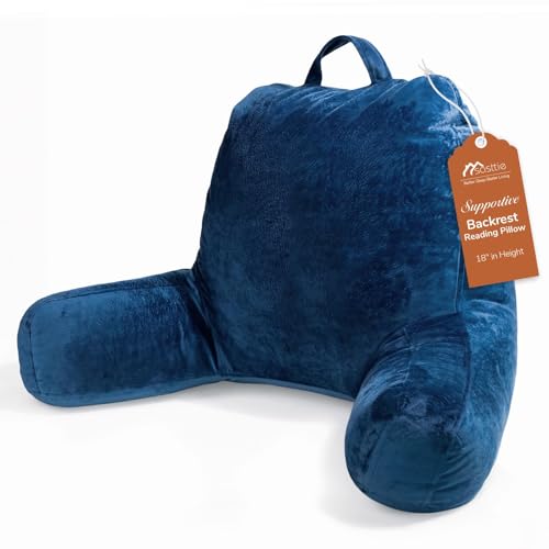 Sasttie Reading Pillow, Velvet Back Pillow for Bed Sitting Up, Adult Back-Rest Support Cushion with Arms for Sit Up on Couch, Sofa, and Floor, Dorm Essentials, Reading Accessories, Navy - color: Navy, size: Standard (18-Inch)