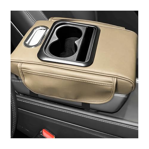 Car Center Console Armrest Pillow, 5-in-1 Armrest Cover with 2 Storage Bags Tissue Box Cup & Phone Holder, Comfy Arm Rest Cushion Leather Vehicle Middle Console Organizer (Beige, Normal) - color: Beige, Normal