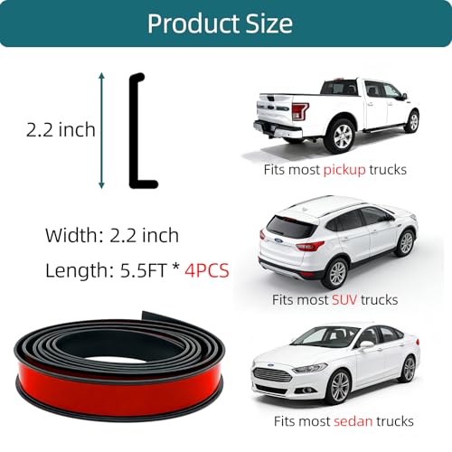 Universal Rubber Fender Flare Protector - Car Wheel Arch Trim Eyebrow Edge Strip for Trucks SUVs Pickups, Black, 2.2" x 5.5FT x 4PCS