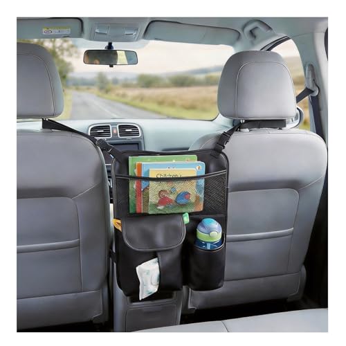 Upgraded Car Mesh Bag Elastic Seat Back Mesh Bag With Paper Towel and Handbag Bracket and Back Seat Storage Bag for Children Pets and Travel Necessities. (black)