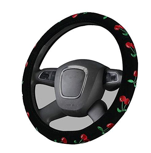 Mayco Bell Automotive Women Embroidery Cute Car Steering Wheel Cover (Cherry) - color: Cherry