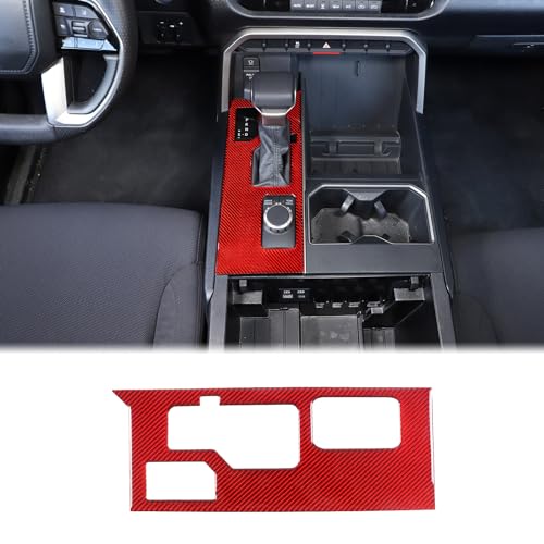 Aunginsy Center Control Gear Box Shift Knob Panel Sticker Cover Compatible with Toyota Tundra/Sequoia 2022-2024 Car Real Carbon Fiber Console Gear Shift Panel Trim Sticker Decorative Cover Accessories - color: Red Carbon Fiber, size: Without 4WD