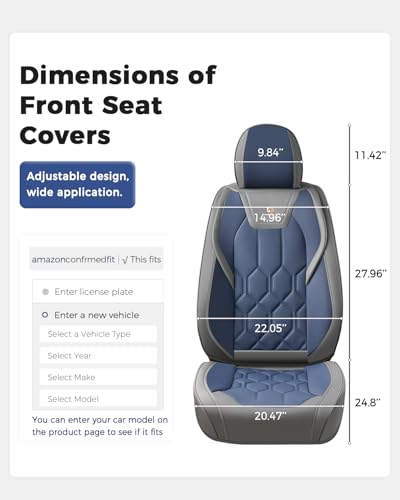 Huidasource Seat Covers Full Set, Universal Fit for Most Cars SUVs Trucks, Full Coverage Leather Seat Cover, Airbag, Cupholder Compatible, Seat Function Retain, Easy Install with Velcro, Gray&Blue - color: FS: Gray&Blue, size: Full Set