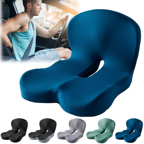 Back and Seat Cushion, Car Seat Cushion, Soothe+ Cushion, Memory Foam L-Shaped Integrated Seat Cushions Lumbar & Lower Back Support for Office Chair, Car (Blue) - color: Blue