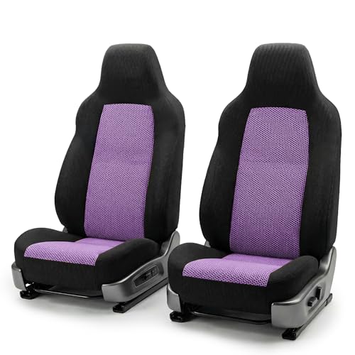 FH Group Automotive Front Car Seat Covers for SUV, Trucks, Sedan and More - Universal Fit Rear Solid Bench Design Interior Accessories - 3D Mesh Fabric Center Panel - Purple - color: Purple, size: Front Set