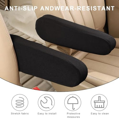 KVAEY 2 PCS Car Front Seat Armrest Covers, Elastic Fabric Stretch Car Seat Armrest Protectors, Soft Front Seat Armrest Cover Replacement, Universal Vehicle Accessories for Cars (Black) - color: Black