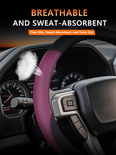 Leather Steering Wheel Cover for Ford F150/F250/F350, 15.5-16 Inch Truck Steering Wheel Grip, Breathable & Anti-Slip, Premium Semi Car Accessories (Purple) - color: Purple