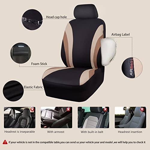 CAR PASS Line Rider Sporty Cloth 11PCS Universal Fit Car Seat Cover -100% Breathable with 5mm Composite Sponge Inside,Airbag Compatible,3zipper Bench(Full Set, Black and Beige) - color: Black and Beige, size: Full Set