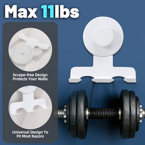 No-Drill Suction Cup Razor and Shaver Holder, Stainless Steel Shower Hook for Towel & Loofah, Damage-Free Reusable Bathroom Wall Organizer(2 Pack White) - color: White