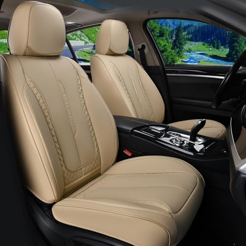 Coverado Car Seat Cover Front Seat, Beige Seat Covers Front Seats, Nappa Leather Waterproof, Car Seat Cushion, Car Seat Protector Universal Fit Most Cars - color: Z-Beige, size: Front
