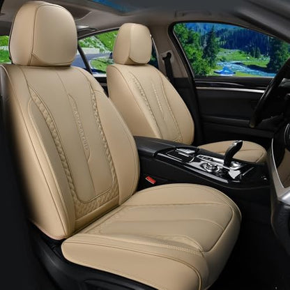 Coverado Car Seat Covers Full Set, Beige Seat Covers Front Seats Back Seat Covers, Nappa Leather Waterproof Car Seat Cover, Car Seat Cushion, Car Seat Protector Universal Fit Most Cars - color: Z-Beige, size: FullSet
