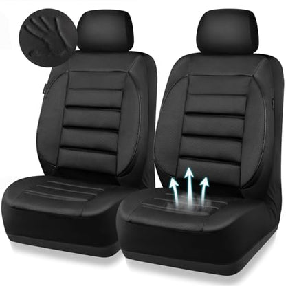 CAR PASS 3D Foam Leather Car Seat Covers Two Front Seats only, Air Cool Mesh Thick Seat Covers, All Weather Car Seat Cover Comfort & Protection for Truck,SUV,Sedan,Van, Airbag Compatible (Black) - color: Black Front